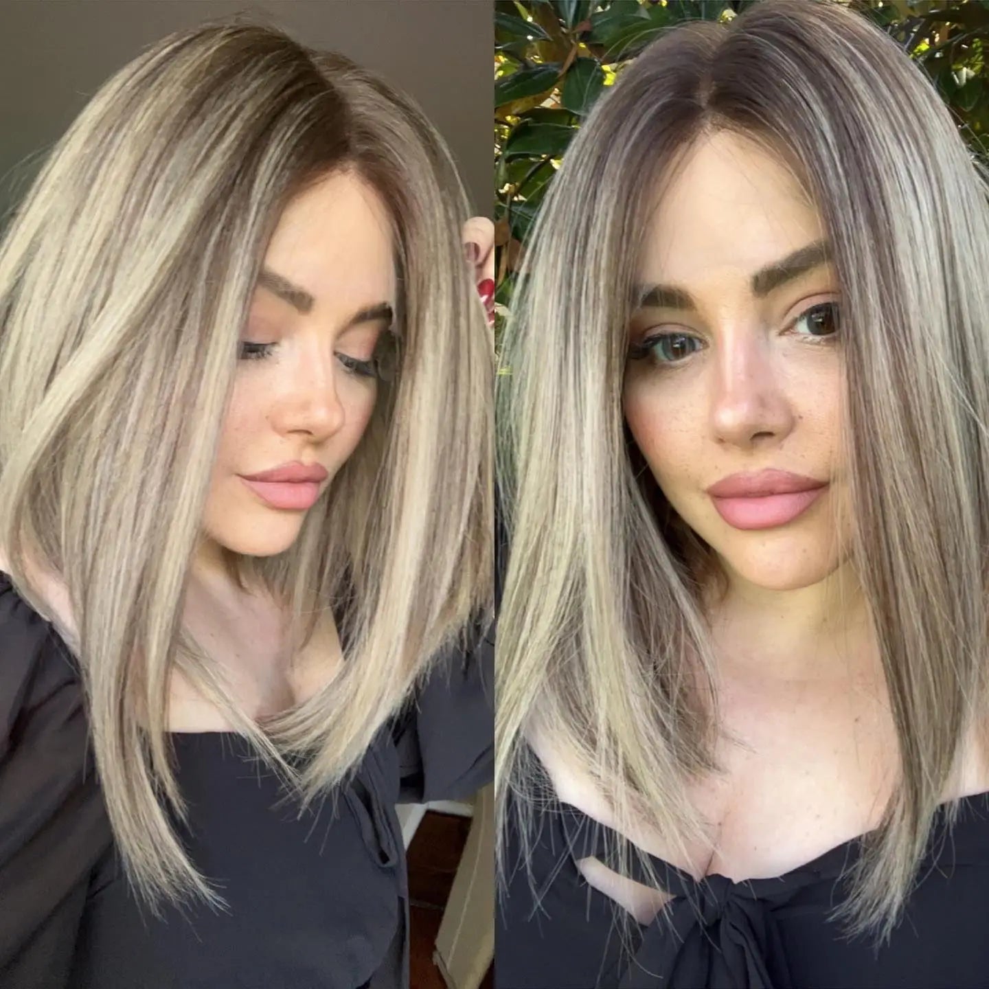 Ihomed Stunning Blonde Bob Wigs Highlights Ashy Brown Blonde Full Lace Wig 100% Human Hair HD 13x6 Straight Lace Front Wig Dark Roots