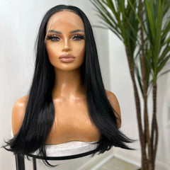 Ihomed Long Black Wig Synthetic Lace Front Wig Natural Wavy Jet Black Long Straight Hair 13x4 Frontal Colored Wigs for Women Daily