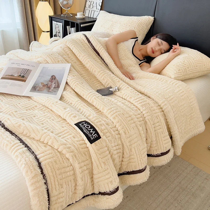 Ihomed New Half Sides Fleece Autumn Winter Blanket for Bed Soft Fluffy Warm Sofa Cover Blankets Glade A Comfortable Warmth Blanket