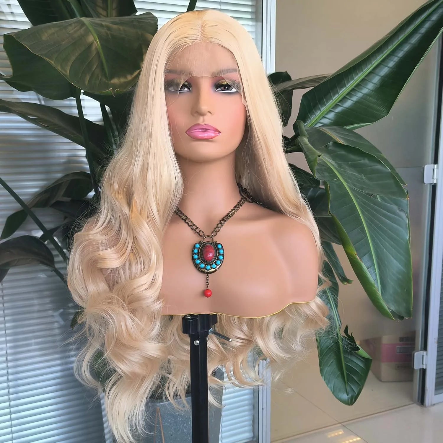 Ihomed Blonde Wig Loose Body Wave Synthetic Lace Front Wig Glueless Natural Hairline Blond Long Curly Hair Frontal Wigs for Women