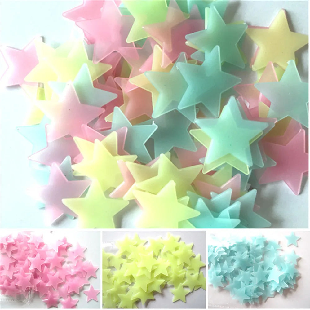 Ihomed 100pcs Fluorescent Glow in the Dark Stars Wall Stickers for Kids Rooms Decoration Livingroom Baby Bedroom Ceiling Home Decor