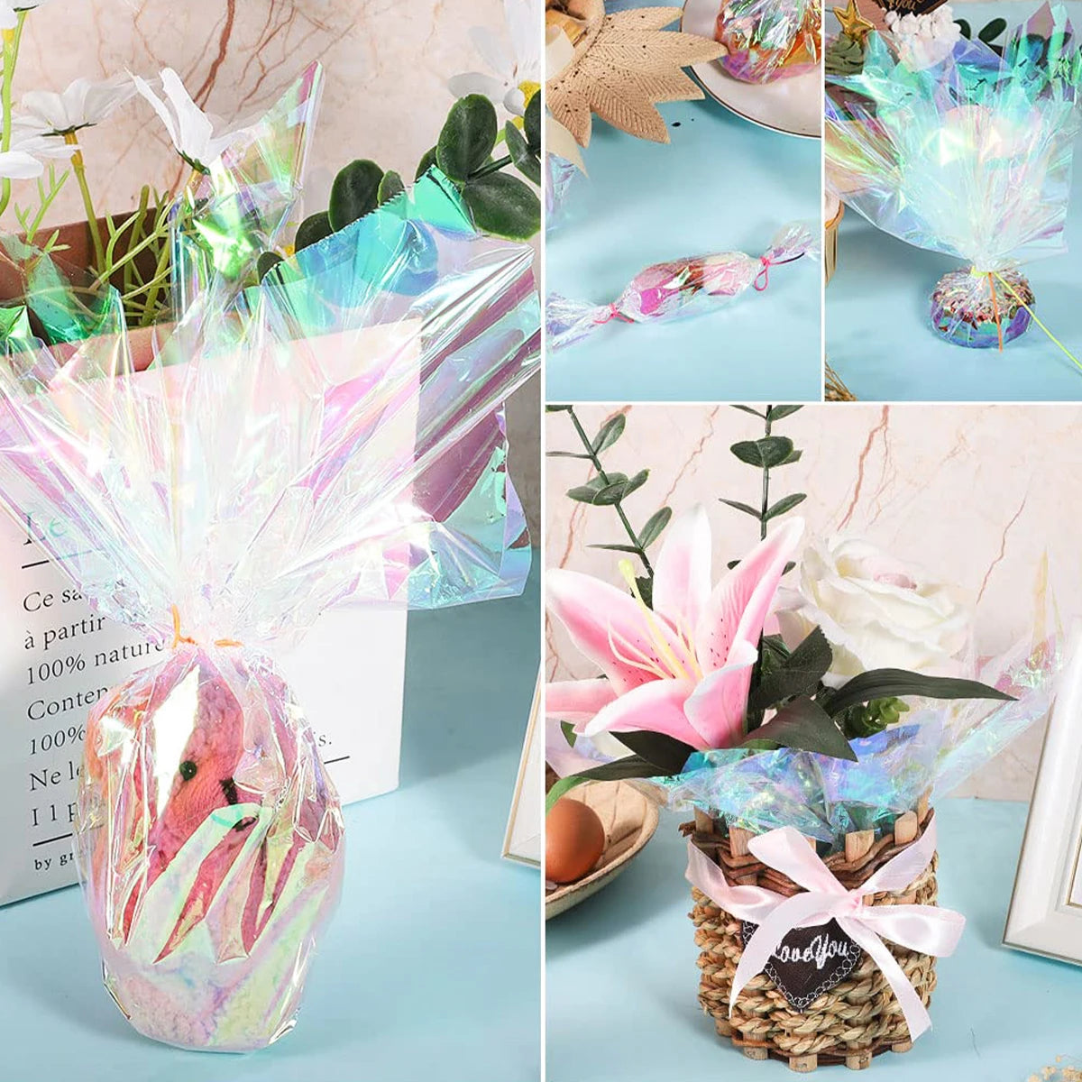 Ihomed Laser Wrapping Flower Paper Decorations Bouquets Wrap Waterproof Korean Florist Paper for Christmas Wedding Birthday Party Mother's Day