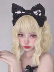 Ihomed 12Inch Blonde Lolita Synthetic Wigs With Bang Short Natural Wavy Hair Wig For Women Daily Use Cosplay Drag Party Heat Resistant