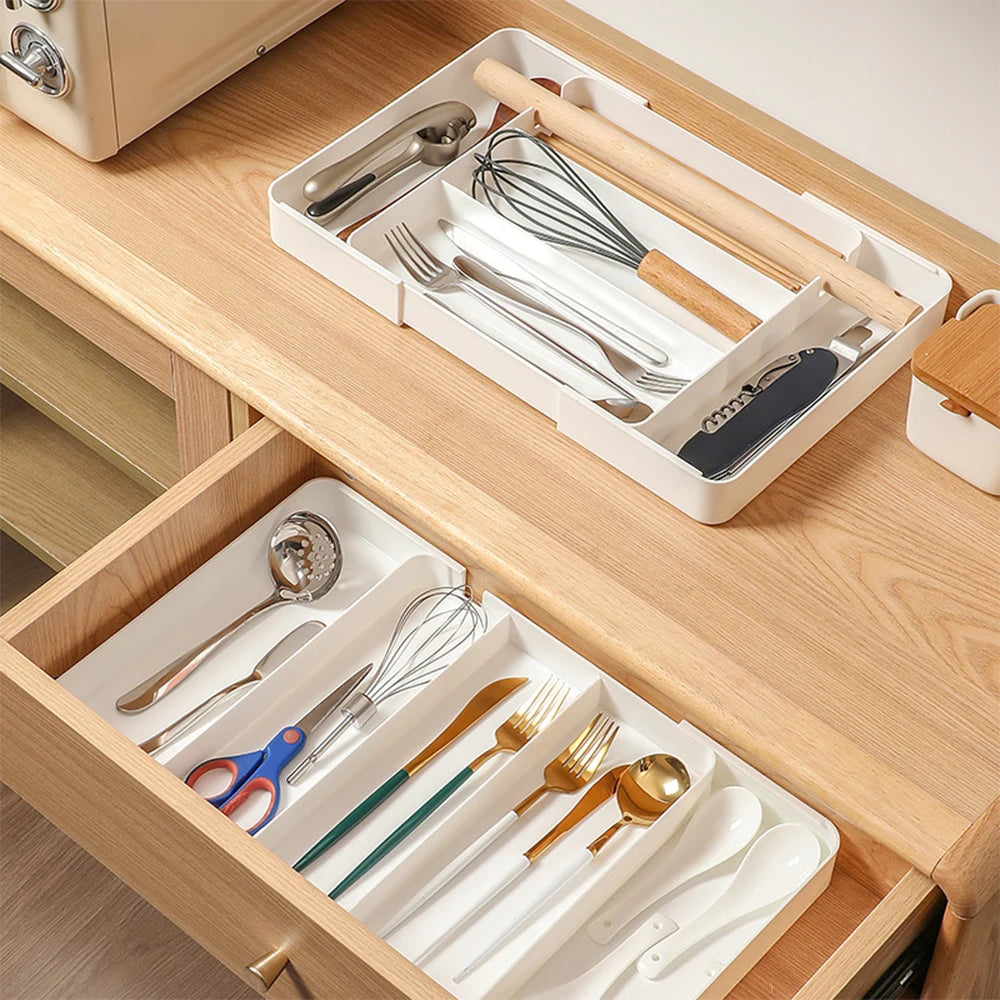 Ihomed Japanese Drawer Divider Storage Box Retractable Kitchen Cutlery Divider Box Multifunctional Stationery Clutter Organizer Box