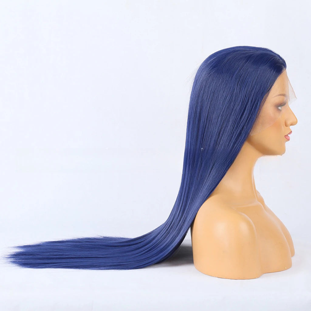 Ihomed Blue Wig Straight Synthetic Lace Front Wig Glueless Wigs Ready to Wear Long Blue Hair Wig Synthetic Hair Lace Wigs for Women