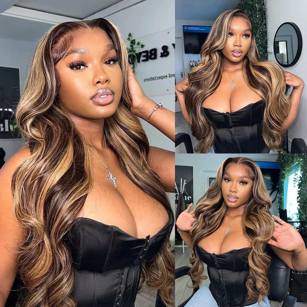 Ihomed 13x6 13x4 Ombre Highlight HD Lace Front Wig Honey Blonde Body Wave Human Hair Wigs Preplucked Body Wave Lace Frontal Wgs