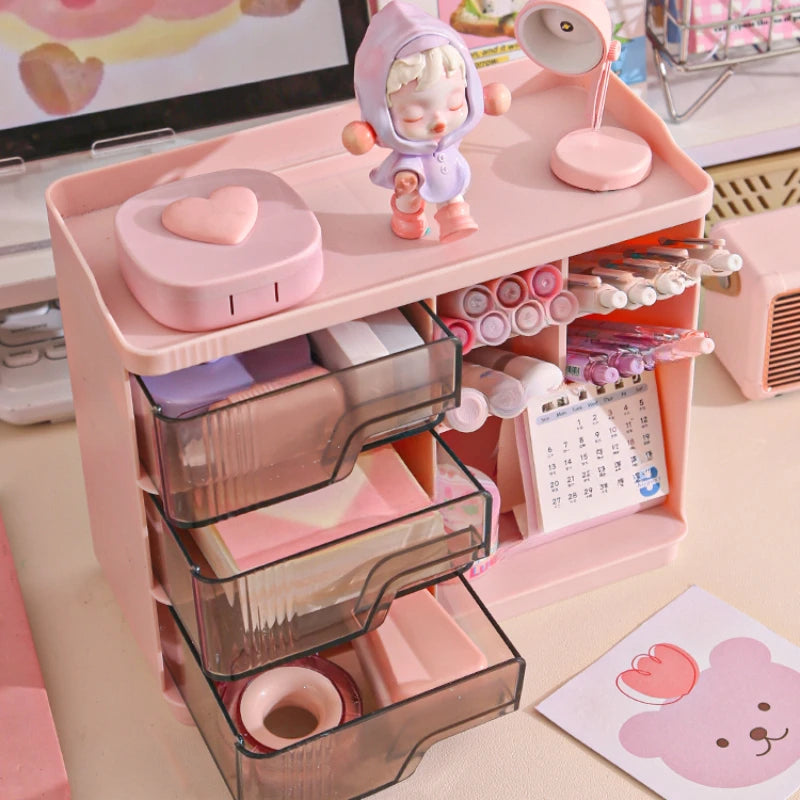 Ihomed Cute Stationery Storage Box Organizer Multi-funct Desktop Drawer Oblique Pen Holder Office Organization Dust-proof Storage Rack