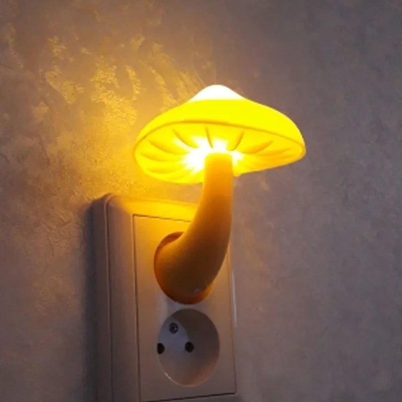 Ihomed Bedroom Led Night Light Mushroom Wall Socket Lamp Eu Us Plug Warm White Light-control Sensor Bedroom Light Home Decoration