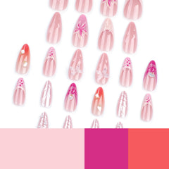 Ihomed 24pcs Spice Girls Press on Nails 3D Flowers Shell Design Gradient False Nails Patch French Almond Fake Nails Tips for Girls