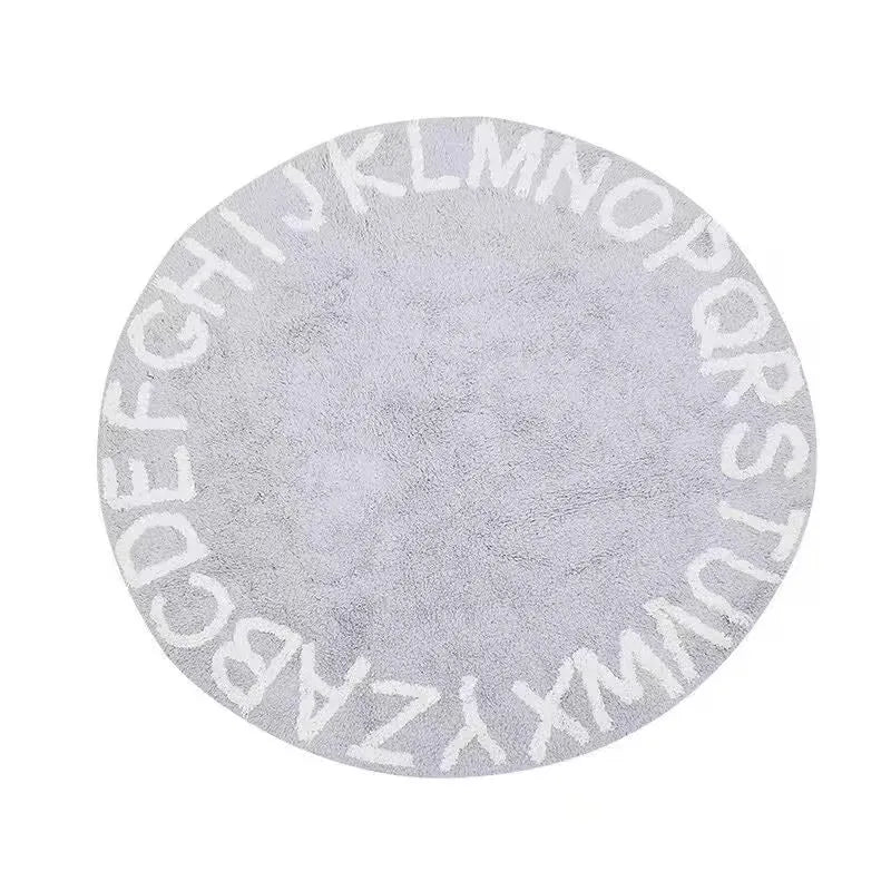 Ihomed 100cm Cool Round Tufted Bedroom Rug Soft Fluffy Letters Mat Bedside Carpet Floor Anti Slip Pad Aesthetic Home Room Decor