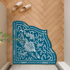 Ihomed Chinese Kitchen Corner Carpet Floral Leaf PVC Rug Fan-shaped Irregular Door Mat Retro Elegant Water-absorbing Floor Mat Alfombra