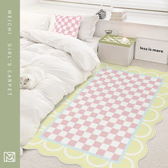 Ihomed carpet cute plaid irregular IG girly rugs large area bedroom carpet fluffy soft polyester floor mat decoration home