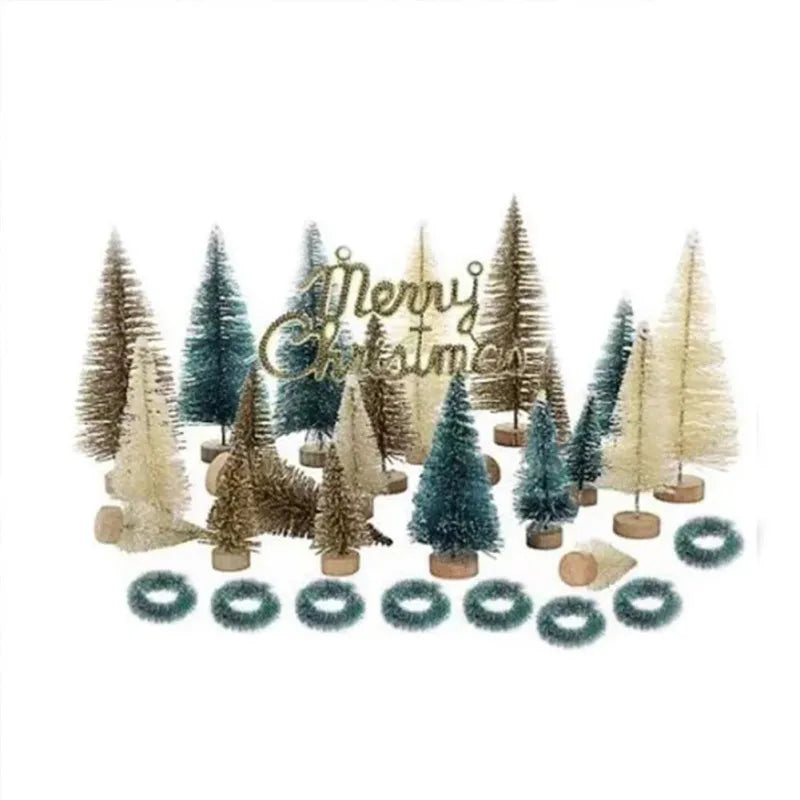 Ihomed 24/43pcs Mini Christmas Trees Bottle Brush Trees Plastic Winter Snow Ornaments Tabletop Crafting DIY Decoration Christmas Gift