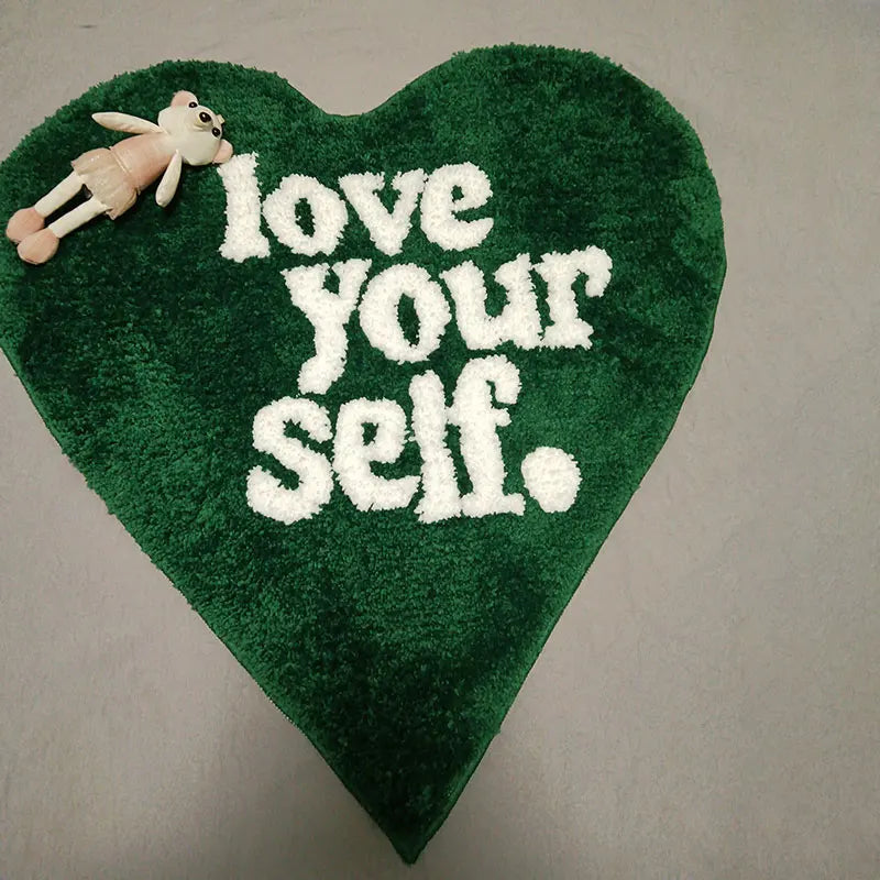 Ihomed Green Tufting Heart Bedroom Rug Fluffy Letters Carpet Living Area Foot Pad Kids Room Doormat Aesthetic Home Warm Decor Rugs