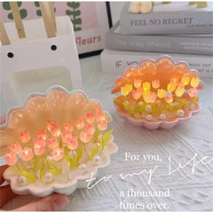 Ihomed Tulip Seashell Nightlight DIY Tulip Night Light Cute Handmade Tulip Flower DIY Bedside Lamp for Birthday Christmas Gift Romantic