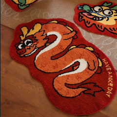 Ihomed New Tufted Bedroom Bedside Rugs Lucky Dragon Design Style Flocked Rug Red Festive Carpet as a Gift for Friends