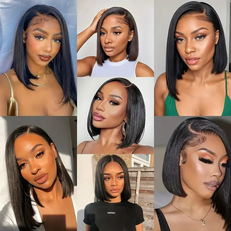 Ihomed Glueless Wigs Human Hair Ready To Wear Straight Bob Wig Perruques Cheveux Humains Pre Plucked With Baby Hair Frontal Wigs 180%