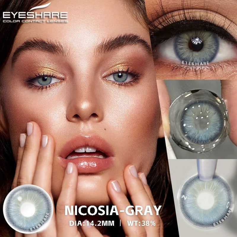 Ihomed New 1Pair Natural Color Contact Lenses Gray Colorful Contacts for Eyes Fashion Blue Contact Yearly Beauty Eye Contact