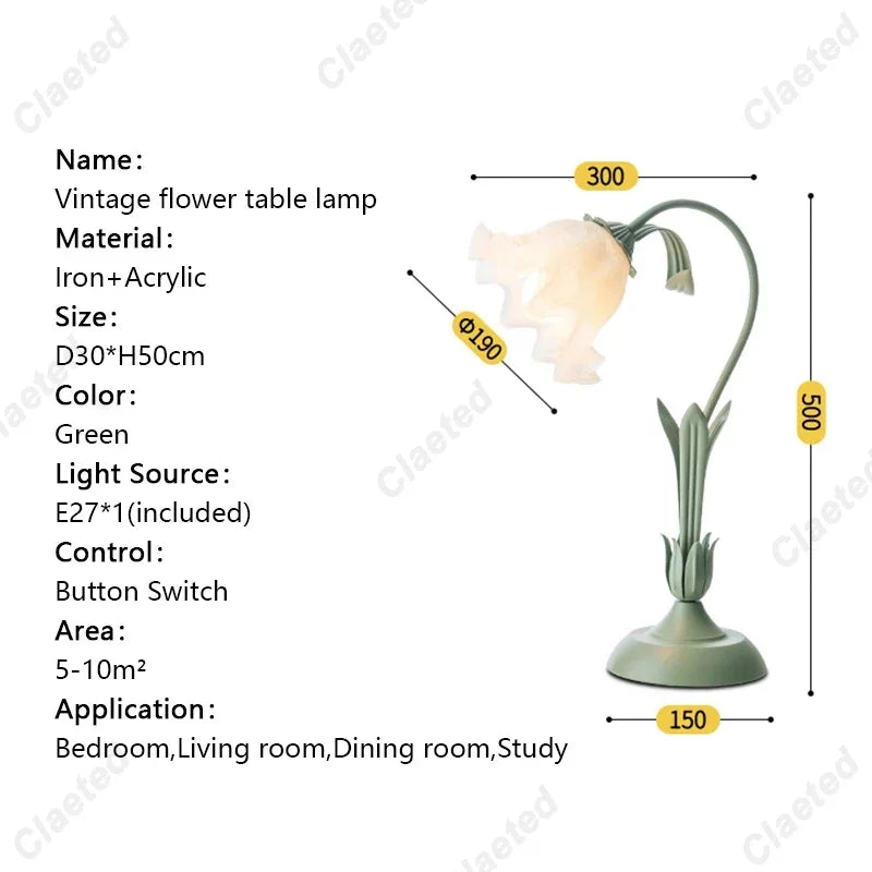 Ihomed Retro French Romantic Flower Desk Lamp Atmosphere Sense Bedside Table Lights Cream Style Pastoral Country for Home Bedroom