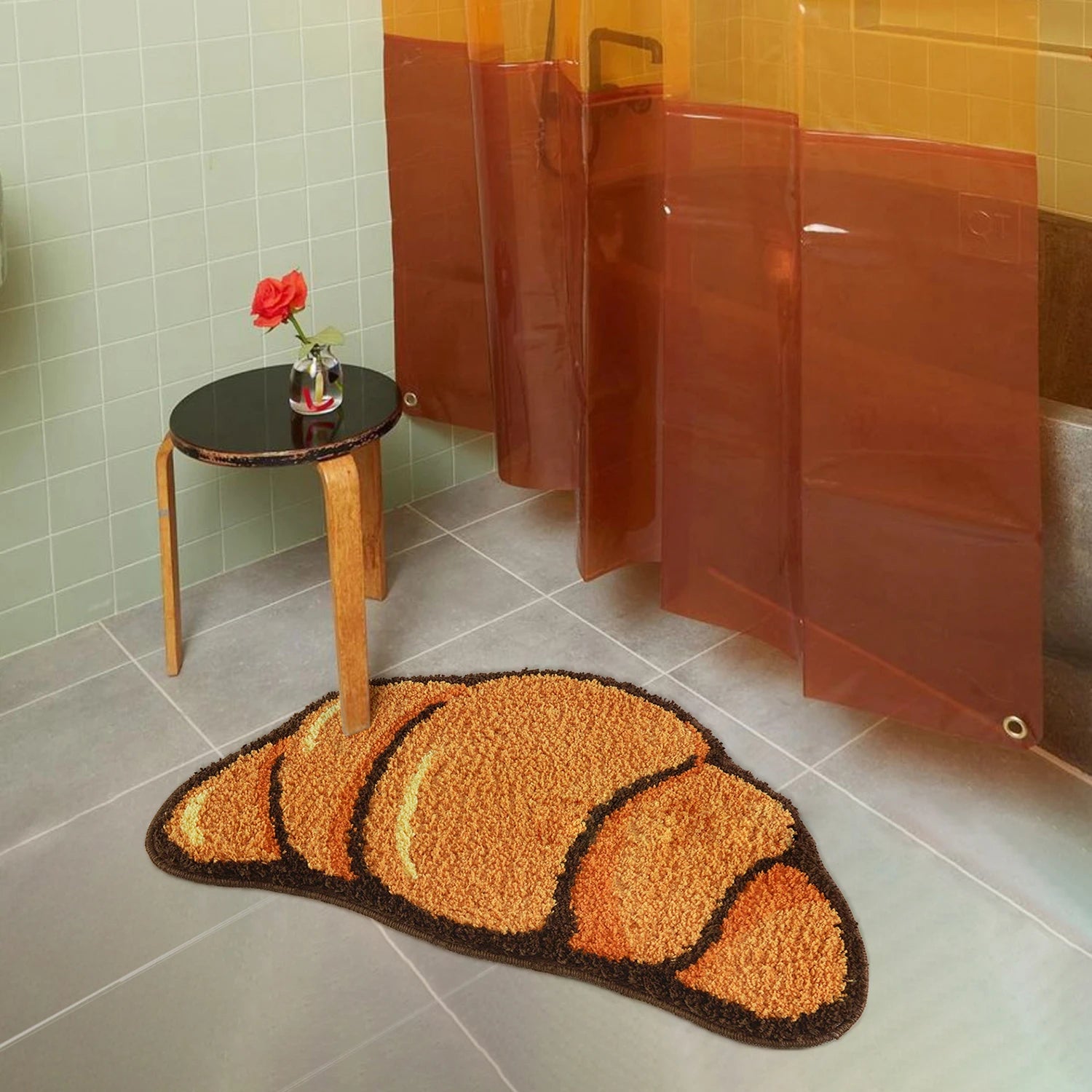 Ihomed Brown Croissant Shape Tufted Rug Non-slip Hallway Entrance Bread Rug Home Warm Decoration Accessories Anti-Slip Floor Safety Mat