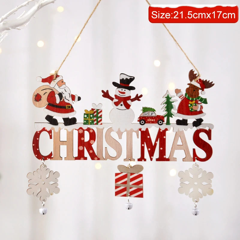 Ihomed Gnome Santa Claus Wooden Hanging Ornament 2024 Merry Christmas Decoration for Home Door Xmas Tree Pendants Navidad New Year 2025