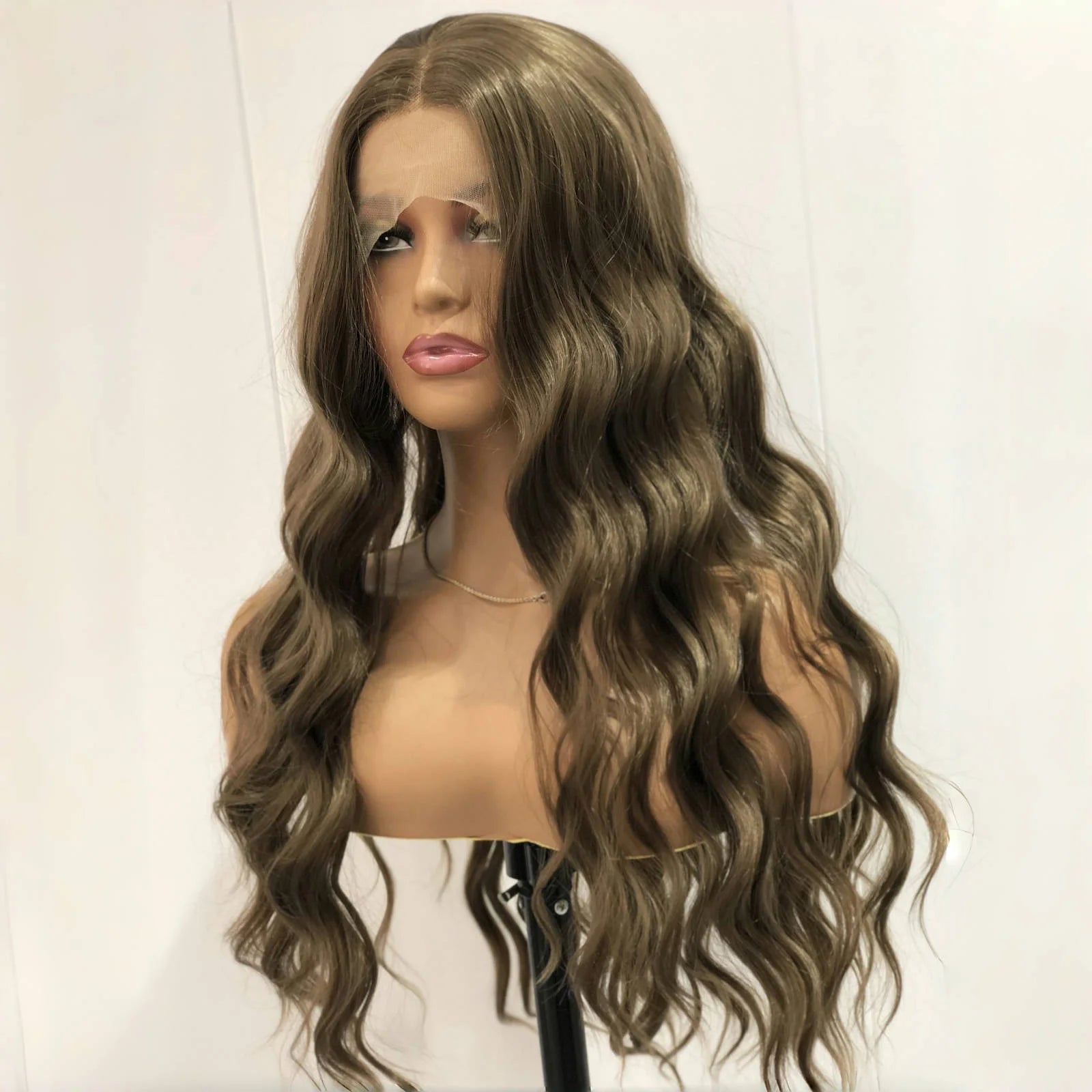 Ihomed Brown Wig Synthetic Lace Wig Honey Brown Wavy Wig Long Brown Lace Front Wig Glueless Hair Wig Dark Brown Wigs for Women Fashion