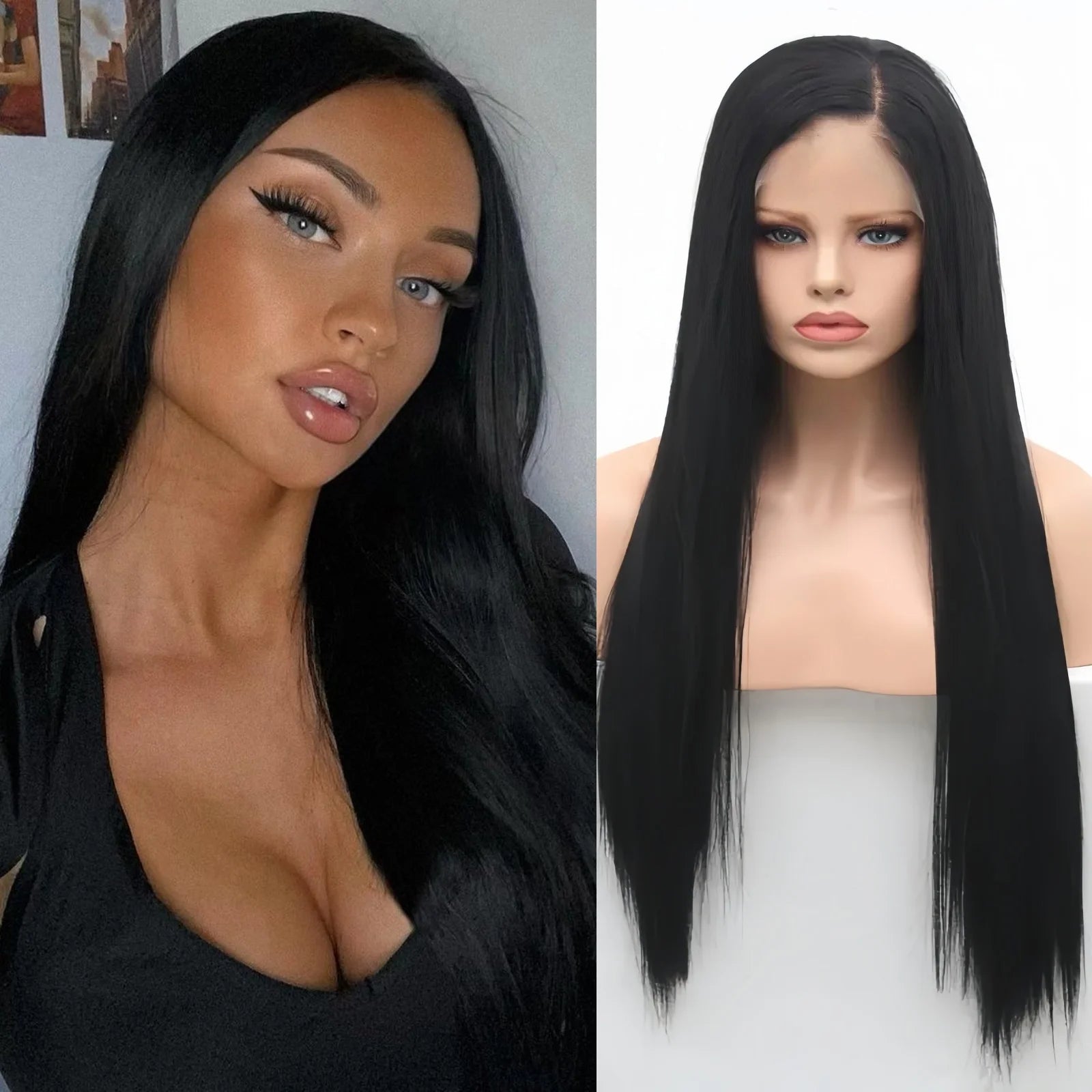 Ihomed Ash Blonde Wig Long Straight Synthetic Lace Front Wig Jet Black Platinum Blonde Hair Colored Lace Frontal Wigs for Women Party