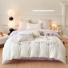 Ihomed 4 pieces Luxury cotton bed linen Embroidered comforter bedding set couple duvet Quilt cover set double sheets set Pillow case