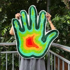 Ihomed Handmade Hand Shaped Bedroom Rug Anatomy Green Purple Thermal Imaging Soft Flannel Non-slip Orange Carpet for Living Room