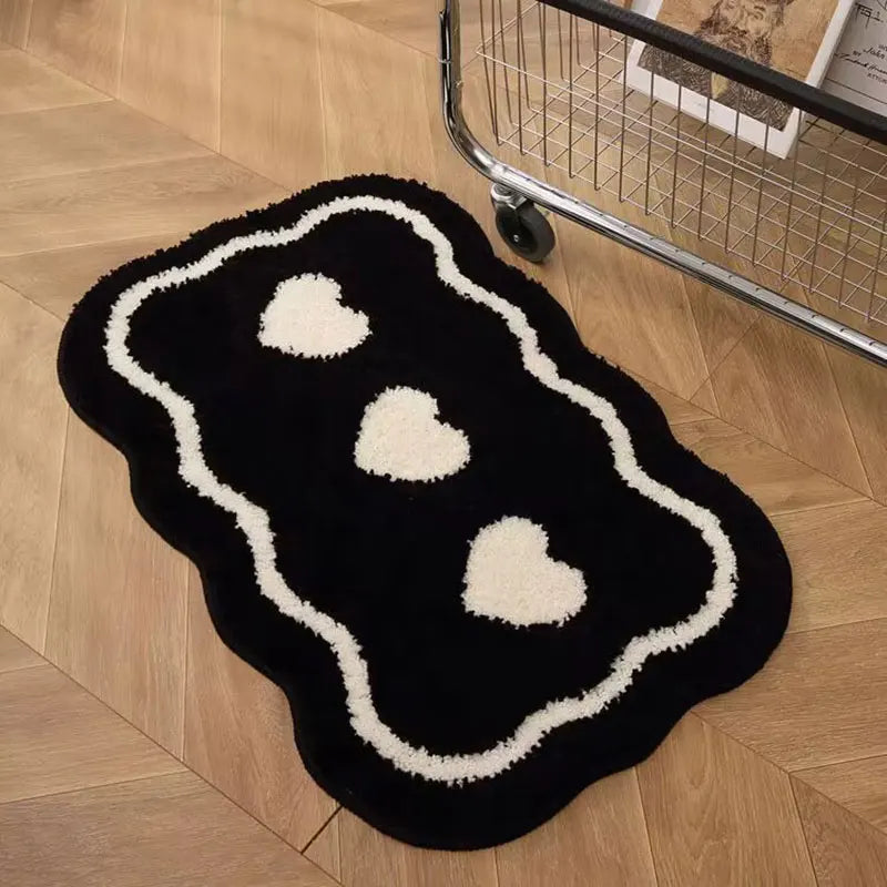 Ihomed Black And White Love Rug Ins Tufted Soft Living Room Carpet Bathroom Absorbent Non-Slip Door Mat Kitchen Mat Room Decoration