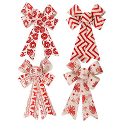 Ihomed 25cm Large Christmas Bow Pendant Christmas Decoration Stripesd Linen Bow DIY Accessories Pendant