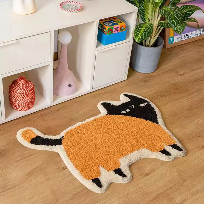 Ihomed Kawaii Tufting Cat Bathroom Mat Soft Cartoon Kids Room Pad Living Area Carpet Anti-slip Hallway Rug Home Nursery Decor 53x70cm