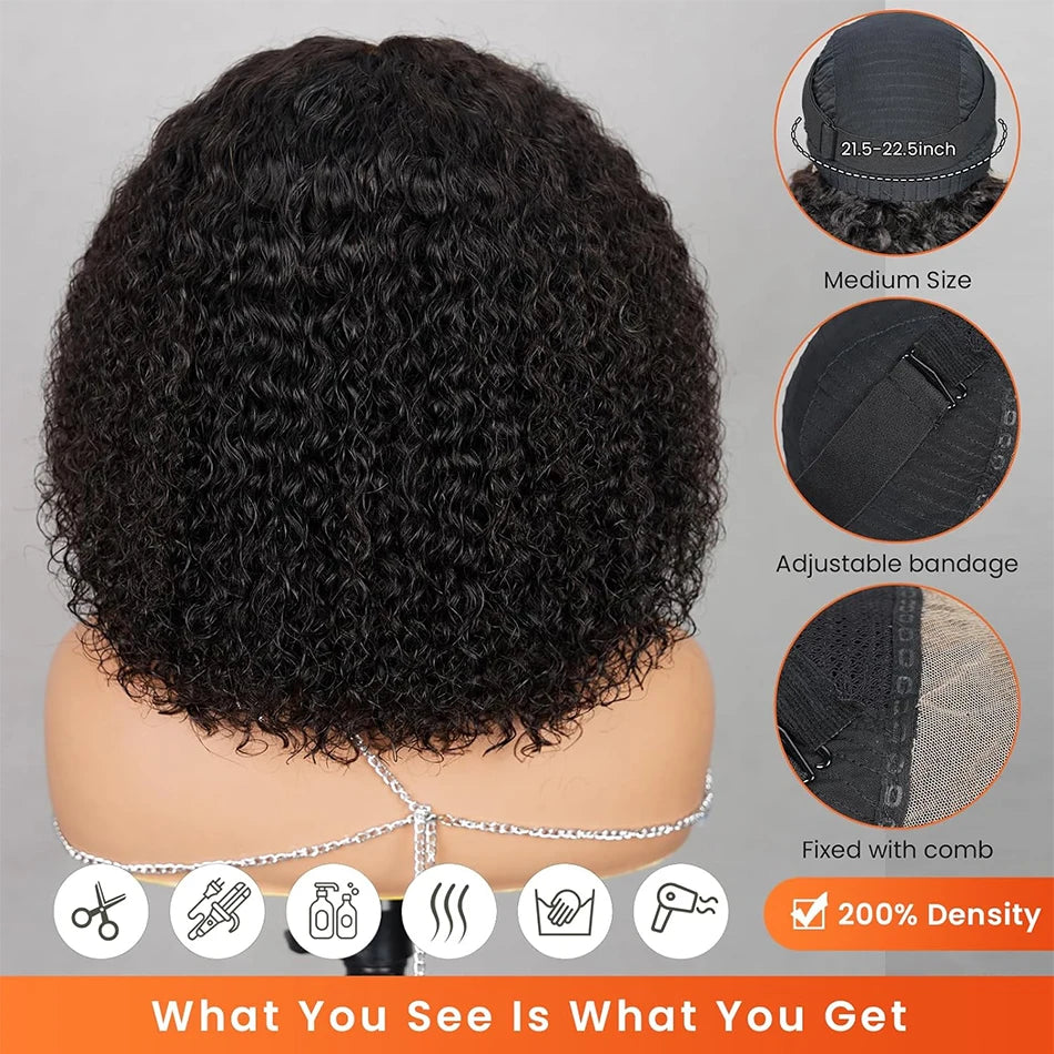 Ihomed Glueless Curly Wigs Human Hair Kinky Curly Bob Wig 13x4 HD Lace Frontal Wigs Human Hair for Women Wear and Go Deep Wave Bob Wig