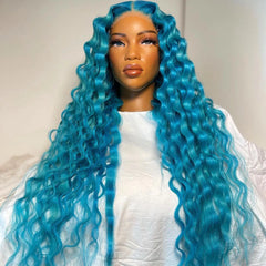 Ihomed Blue Deep Wave Synthetic Lace Front Wig High Temperature Fiber  Lace Wigs for Women Long Hair Wavy Wigs Heat Resistant Cosplay