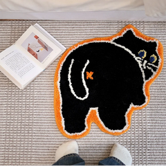 Ihomed Cute Tufting Black Cat Bathroom Mat Soft Cartoon Kids Room Pad Carpet Anti-slip Doormat Rug Kawaii Home Nursery Decor 50x55cm