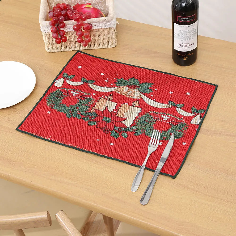 Ihomed Christmas Placemat Dining Mat Jacquard Insulation Kitchen Table Decoration Home Restaurant Western Food Mat Christmas Supplies