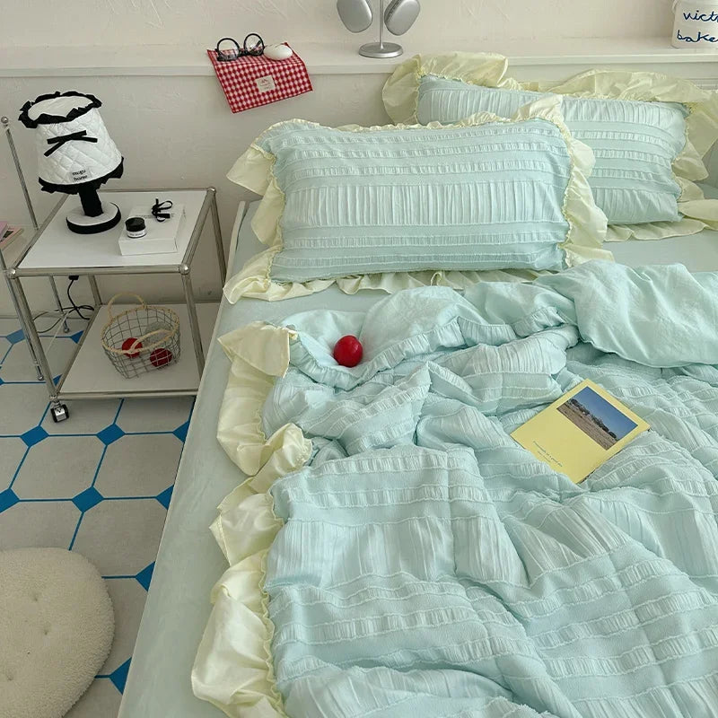 Ihomed Crepe Yarn Summer Quilt Korean Lace Air-conditioned Quilt Can Be Machine Washable Summer Thin Quilt Summer Cool Quilt Set