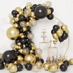 Ihomed Chrome Gold Black Balloons Garland Arch Kit Happy Birthday Party Decorations Adult Kids 1 2 3 5 10 15 25 30 35 40 50 60 Year Old