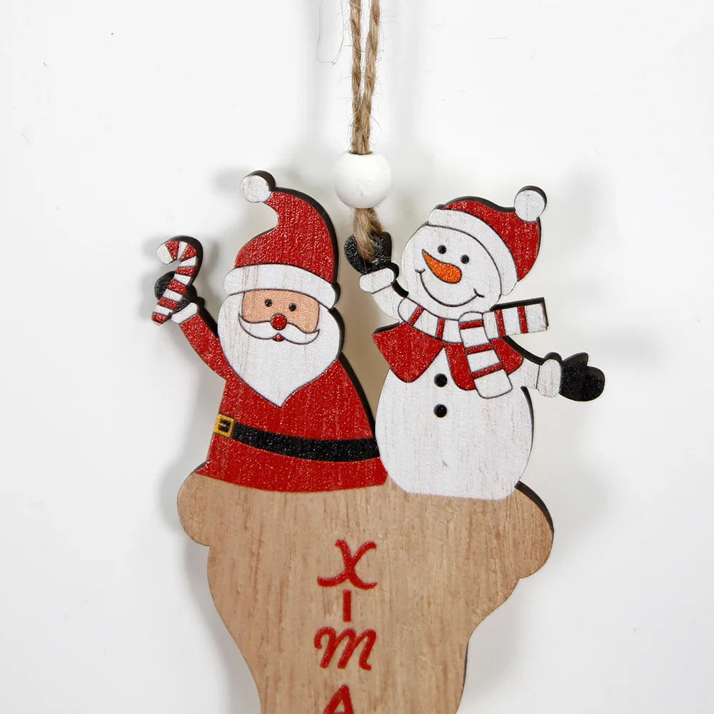 Ihomed Santa Claus Wooden Sign Pendant Scene Layout, Small Hat, Christmas Tree Decoration,