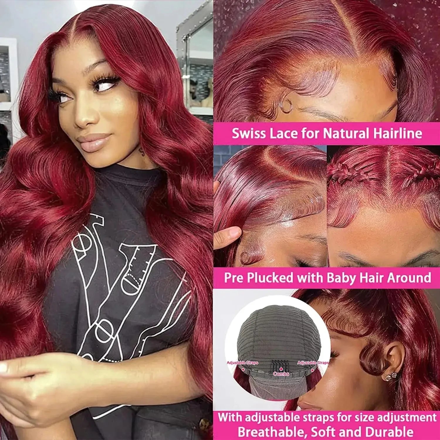 Ihomed Body Wave 13x6 Hd Lace Frontal Wigs 99j Burgundy Lace Front Human Hair Wig For Women 13x4 Transparent Lace Colored Wigs 36 Inch