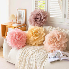 Ihomed 55x55cm Cushion Case Luxury Handmade Flower Rose Tulle 3D Pillow Cover Sofa Pillowcase Home Decoration (Without Filling)