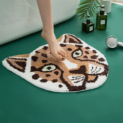 Ihomed Cartoon Leopard Head Carpet Room Decoration Tufted Absorbent Floor Mat Bedroom Kitchen Non-Slip Bathroom Mat Porch Rug