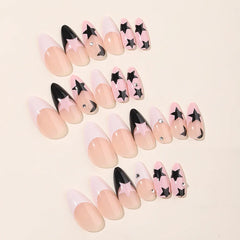 Ihomed 24pcs Y2k Five-pointed Star Press on nail Wearable Pink French Almond False Nails Tips Full Cover Wearable Fake Nails Patch