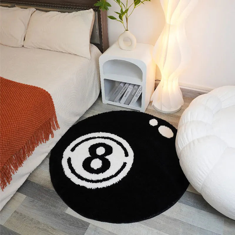 Ihomed 2024New Black And White 8 Ball Rugs Simulation Billiards Round Tufting Rugs Bedroom Floor Mat Aesthetic Home Decor Custom Carpet