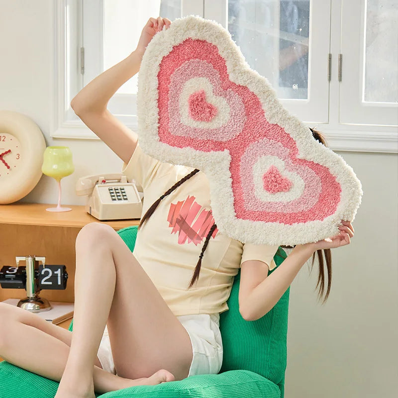 Ihomed Long Tufting Pink Living Room Carpet Heart Shape Bathmat Bedside Rug Soft Bedroom Bathroom Mat Floor Pad Aesthetic Home Decor