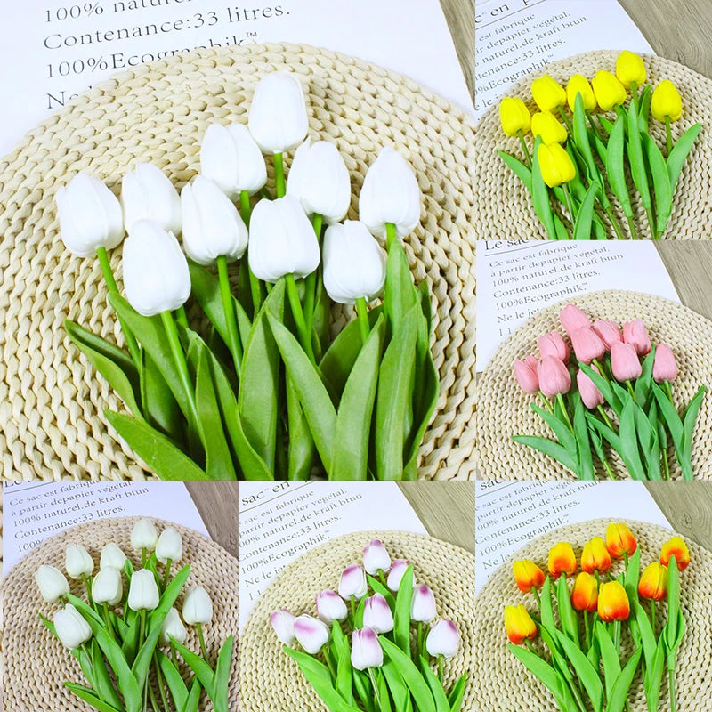 Ihomed 10PCS Tulips Flowers Artificial Tulip Bouquet PE Foam Fake Flower for Wedding Decoration Mother Day Gifts Home Garden Decor