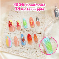 Ihomed 24pcs Ins 3D Starfish Shell Decor Fake Nails Ocean Gradient Press on Nails Full Cover Wearable French Almond False Nail Tips