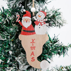 Ihomed Santa Claus Wooden Sign Pendant Scene Layout, Small Hat, Christmas Tree Decoration,