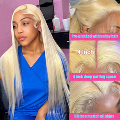 Ihomed 34 38 Inch 613 Honey Blonde Bone Straight 13x6 Lace Front Human Hair Wig Brazilian Colored 13x4 Lace Frontal Wigs For Women