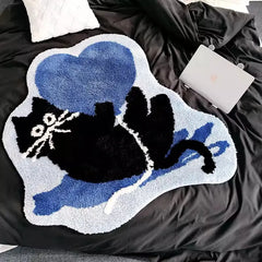 Ihomed Cartoon Tufting Black Cat Living Room Carpet Soft Kids Playmat Bedroom Rug Floor Anti Slip Pad Mat Aesthetic Home Nursery Decor